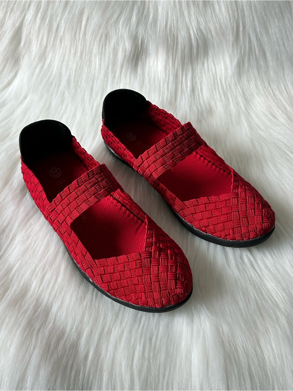 NWOT bernie mev. Red Woven Slip-On Flats